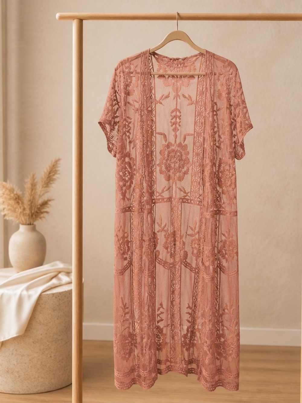 Boho Embroidered Sheer Duster - Dusty Rose LC Lauren Conrad Sheer Lace Kimono